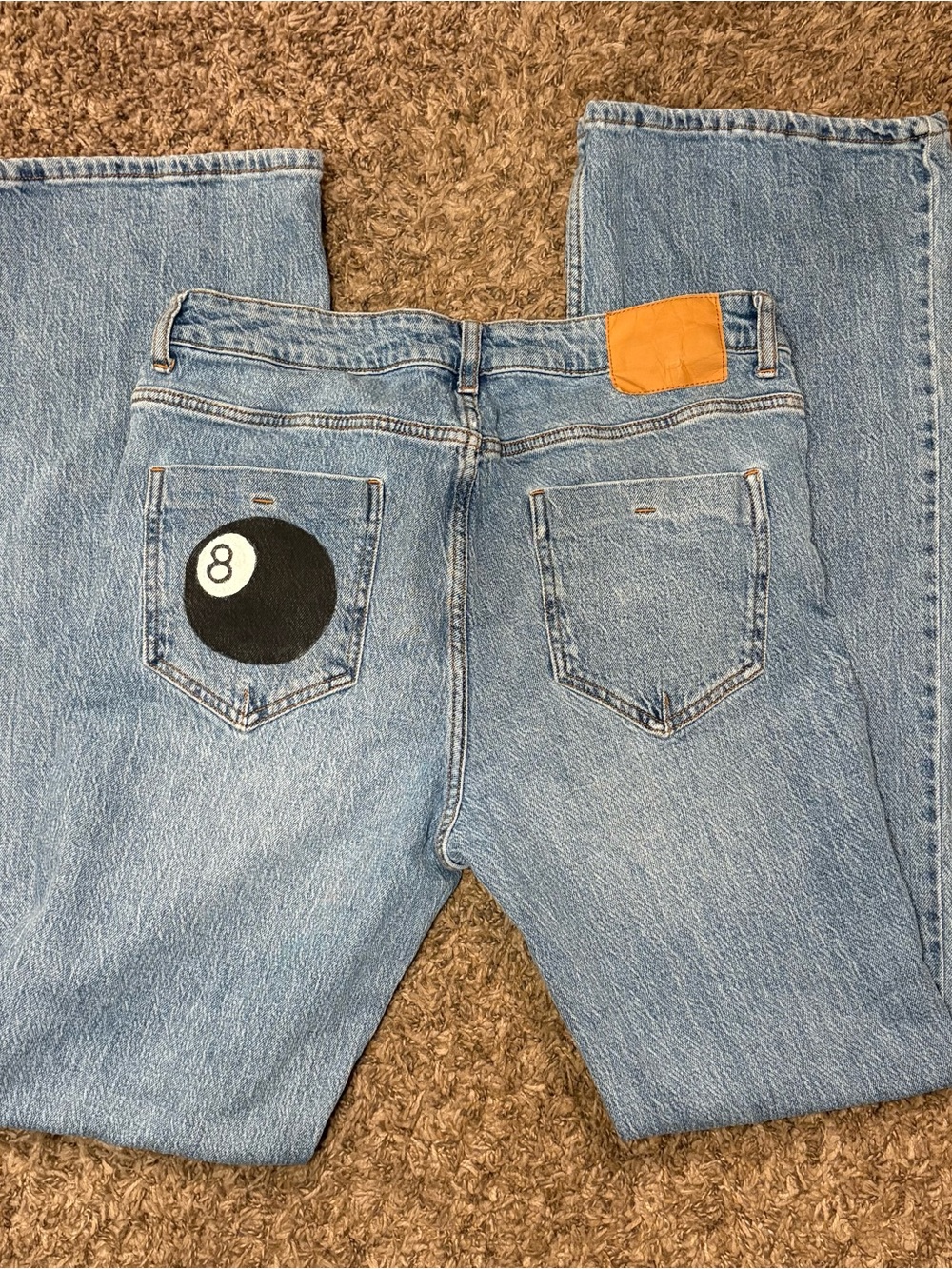 Zara Hand-Painted 8 Ball Flare Jeans Size 12